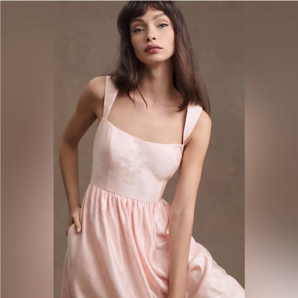 BHLDN Satin Midi Dress, Aletta/Blaine Square-neck Anthropologie 4 - Picture 3 of 16